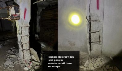 İstanbul Bakırköy’deki işlek pasajın kolonlarındaki hasar korkutuyor